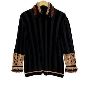 The Collective Works of Berek 2 Y2K Sweater Womens Large Black Knit Animal Print